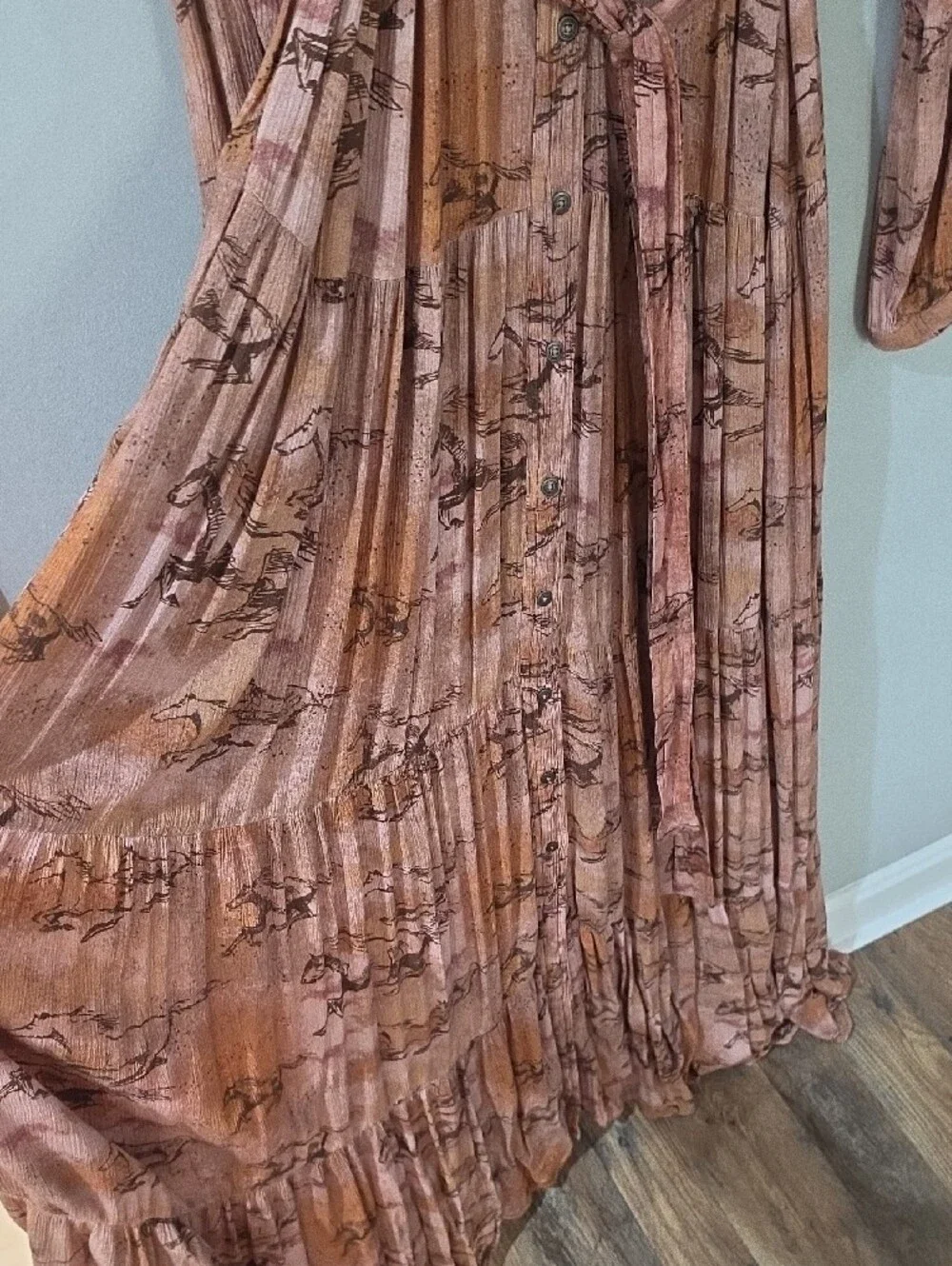 Ariat Womens Gallop Away Pink and Rust Printed Button-Front Maxi Dress - Picture 8 of 10